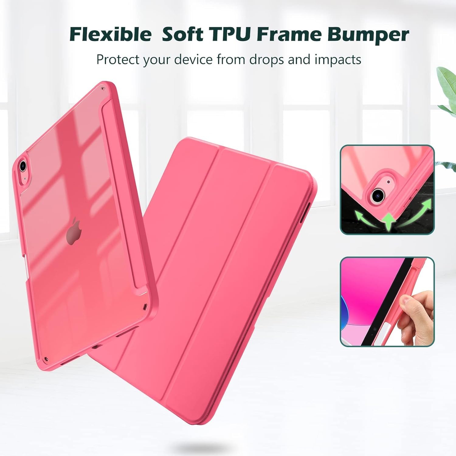 ProElite Case Cover for Apple iPad (A16) 11th/10th Generation (2025/2022), Transparent case Cover with Pencil Holder for iPad 11th/10th Gen 2025/2022, Hot Pink