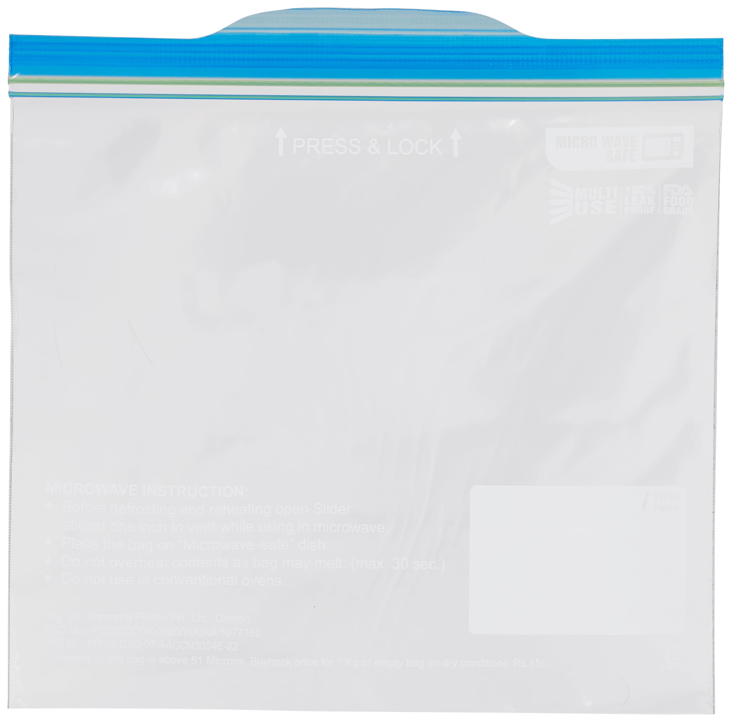 Amazon Basics - Multipurpose Zip Lock Storage Bags | 45 Count | Small | 21.3 x 18 cm | Reusable and Reclosable with Double Zipper | Material Plastic | Leak- Proof | Food Grade | Microwave Safe