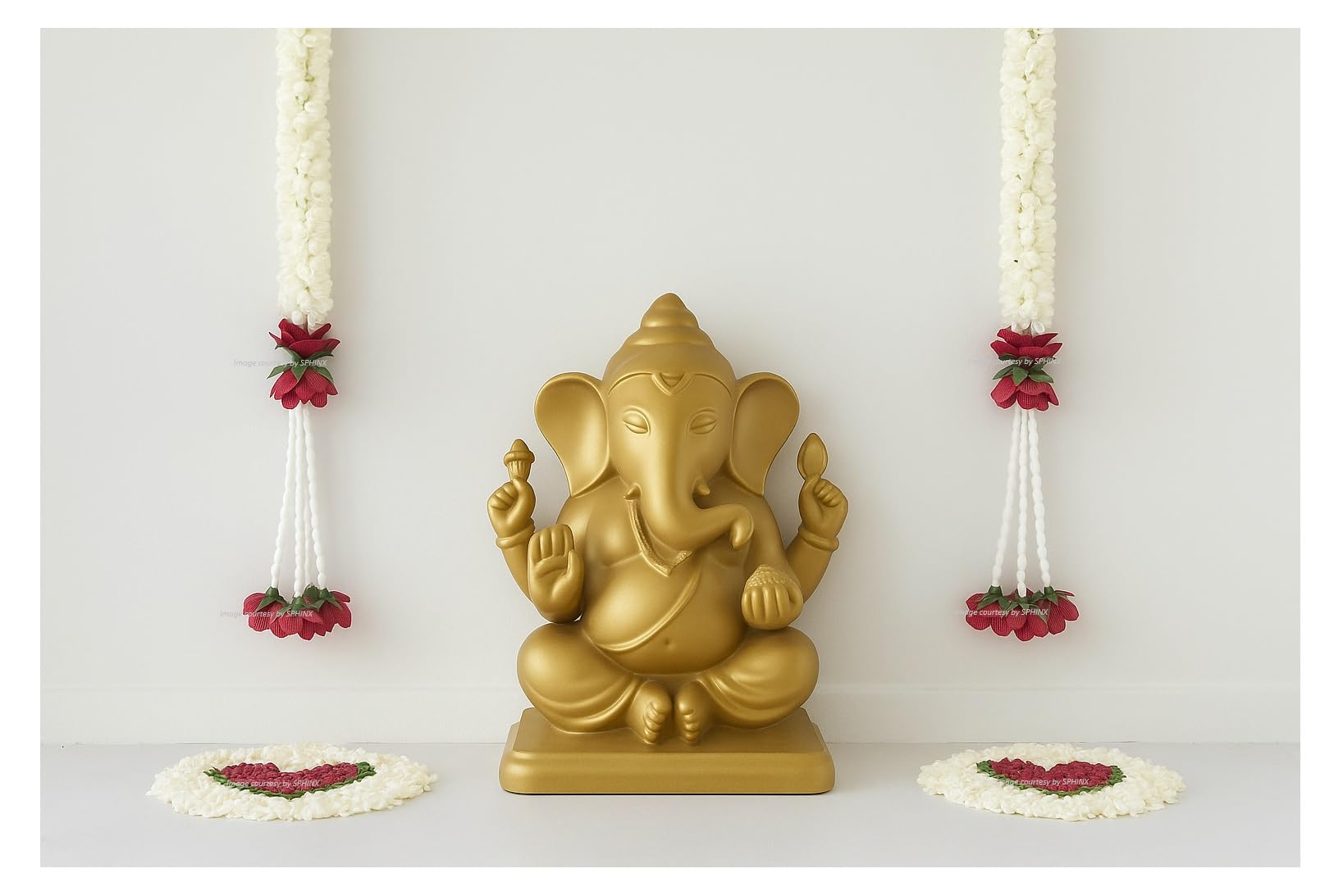 Sphinx Artificial Jasmine Buds (Mogra)& Clustered Rose Strings for Festive Pooja Wedding Housewarming Decorations Approx 2.5 ft - Number of Strings- (Red, 6)