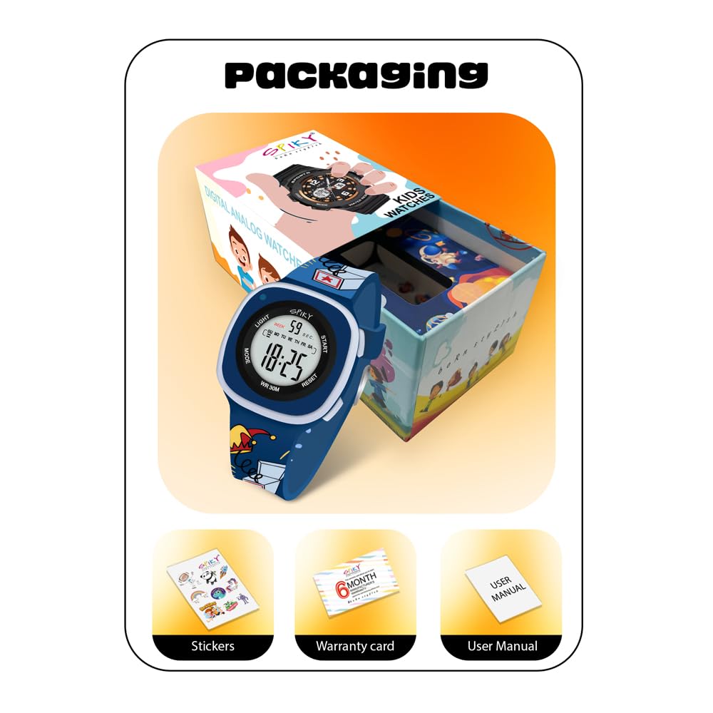 SPIKY Digital Sports Watch for Kids (Blue) | Multifunctional with Luminous Display & Alarm | Water Resistant & Printed Silicone Strap | Best Birthday Gift Wrist Watches for Boys & Girls | Age 2-14 Yrs