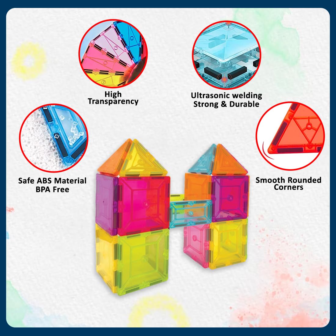 Wembley Magnetic Tiles for Kids Toys for 3 + Year Old Boy | Magnetic Blocks for Kids for 2-5 Years | STEM Learning Educational Magnet Building Blocks Brain for Kid - 10 Pcs