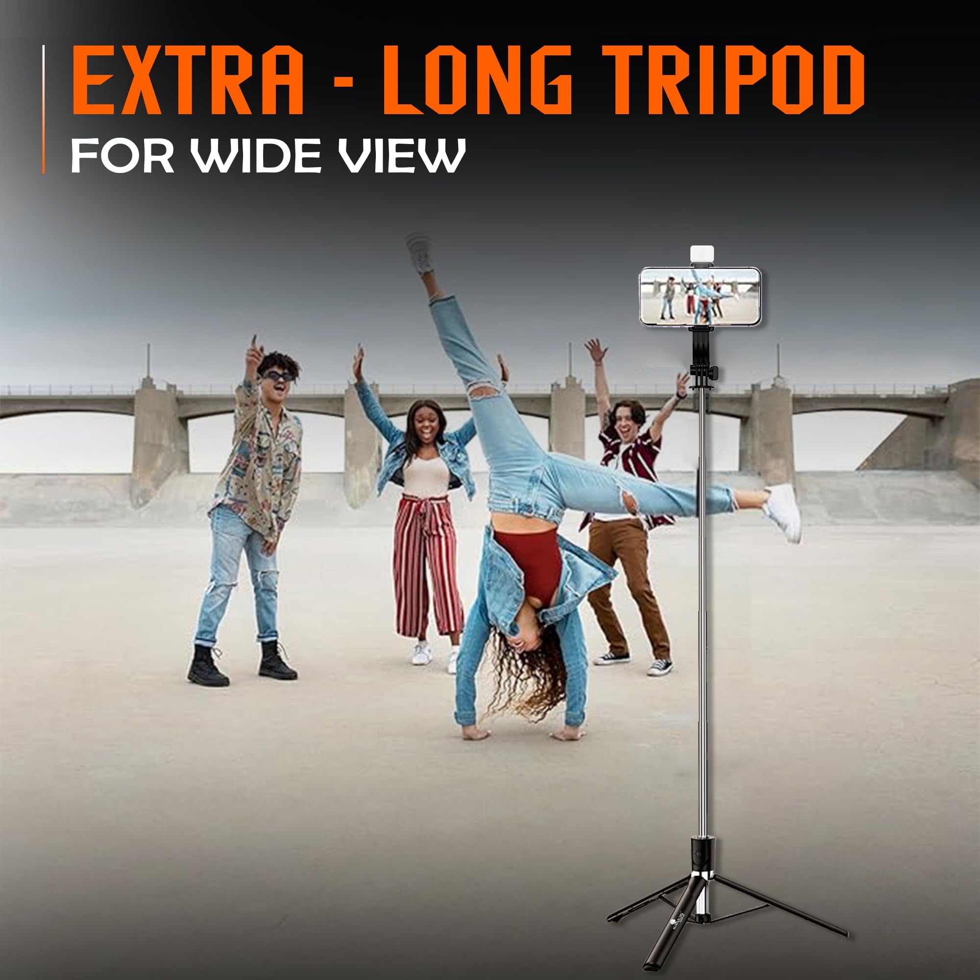 Kratos K9 Selfie Stick Tripod With Light, 67 inch /170CM Reinforced Tripod for Mobile Phone, Multi-Functional Bluetooth Long Selfie Stick for Travel,Vlogging,Compatible with iPhone and All Smartphones