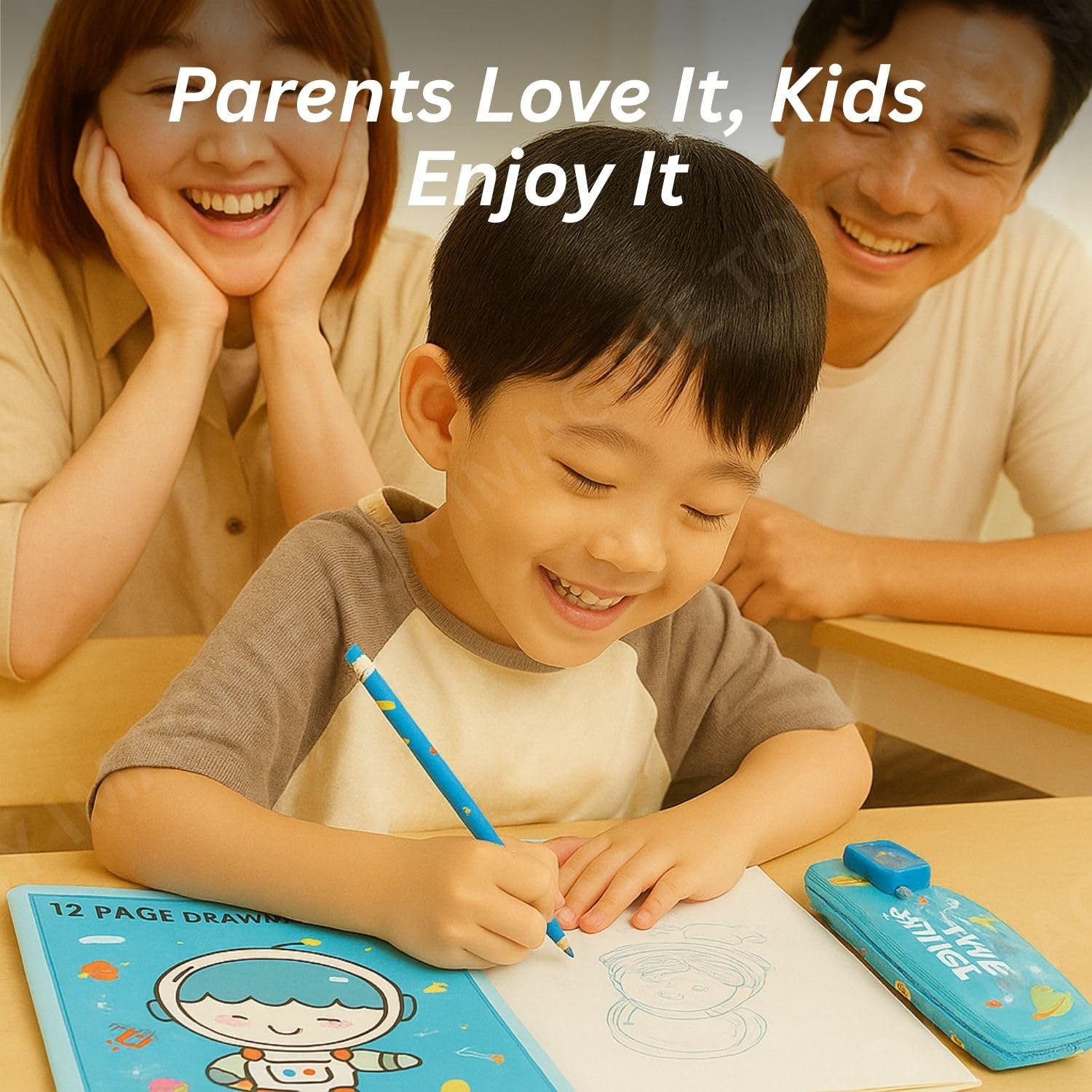 Toy Imagine™ Cute 8-Piece Stationery Kit for Kids – Includes Pencil Box, Pencils, Ruler, Drawing Book, Eraser, Sharpener & Transparent Pouch | School Supplies Set for Girls & Boys (Color May Vary)