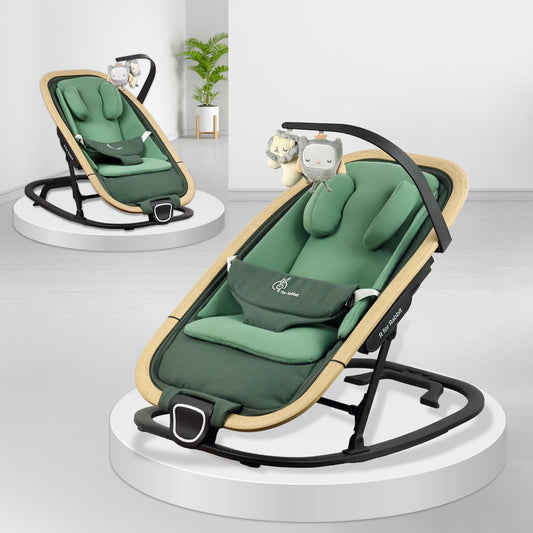 R for Rabbit Rock N Nap Bliss Baby Rocker & Bouncer 2-in-1 | Lightweight & Travel-Friendly One-Hand Multi-Recline Kids Rocking Chair| Soft Cushion for 0-12 Months Babies Weight upto 12 Kg(Olive Green)