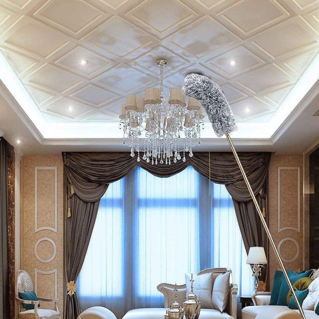 UCRAVO 2025 Upgraded Fan Cleaning Mop Microfiber Duster with Extension Pole(Stainless Steel), Extra Long 100 inches, with Bendable Head, Extendable Duster for Cleaning High Ceiling Fan, Interior Roof
