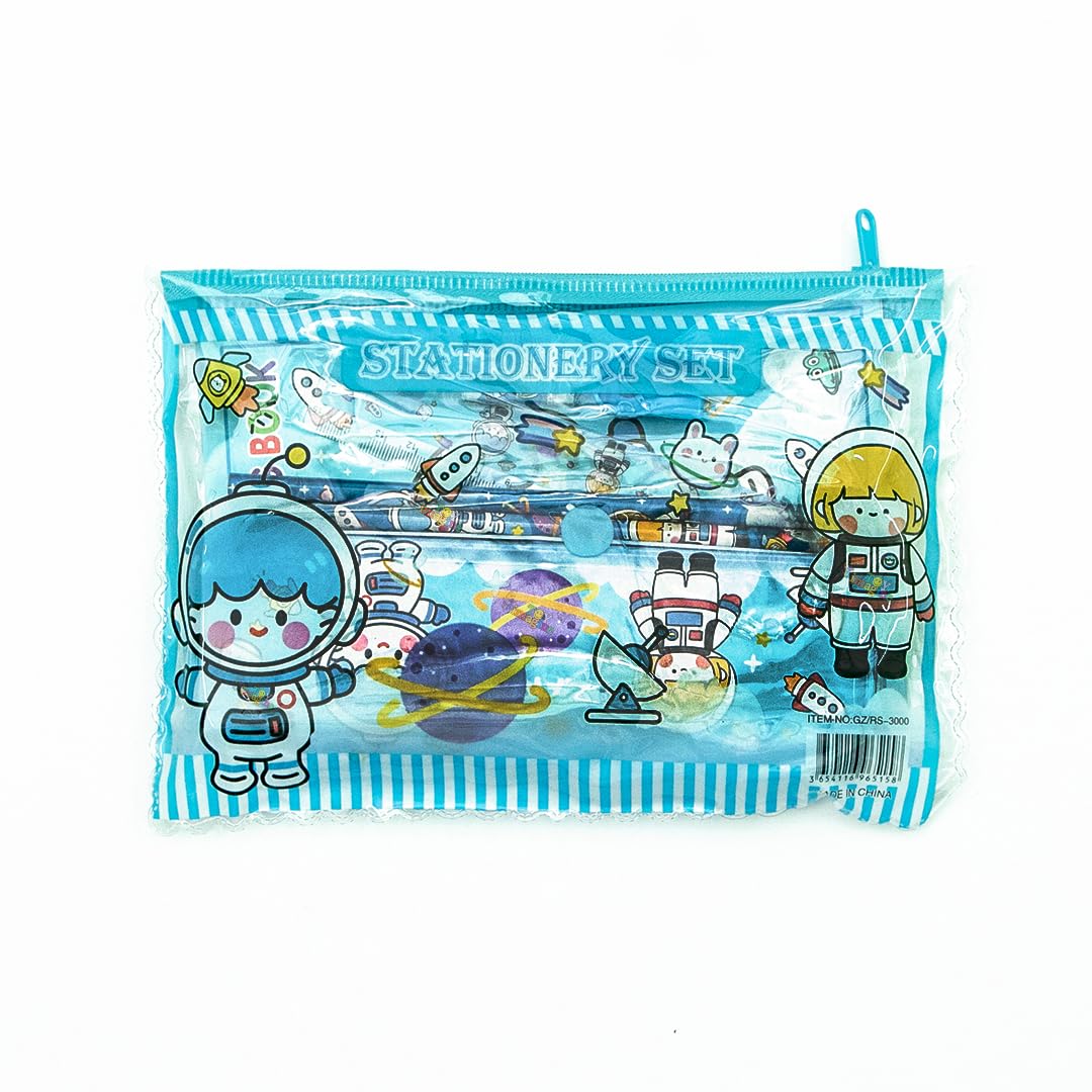 Toy Imagine™ Cute 8-Piece Stationery Kit for Kids – Includes Pencil Box, Pencils, Ruler, Drawing Book, Eraser, Sharpener & Transparent Pouch | School Supplies Set for Girls & Boys (Color May Vary)