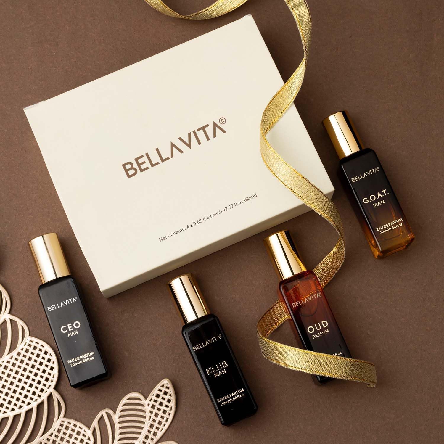 Bella Vita Luxury Long Lasting Men Gift Set | Perfume for Man | Gift for Man | 4x20ml | Woody, Citrusy, Oud Premium Fragrance | KLUB, OUD, CEO, G.O.A.T