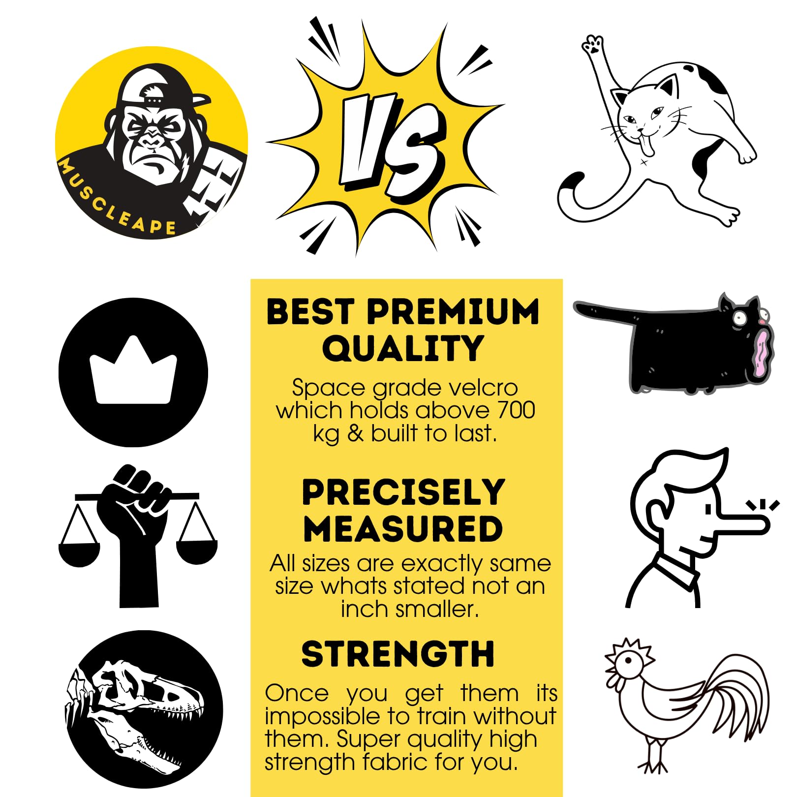 Muscleape Wrist Wraps for Gym | SuperFabric Strength Support Straps for Heavy Lifting, CrossFit & Powerlifting | Adjustable Compression Wrist Support for atheletes– Superb Workout Wrist Stability & Protection. (Bumblebee, 14 Inche)