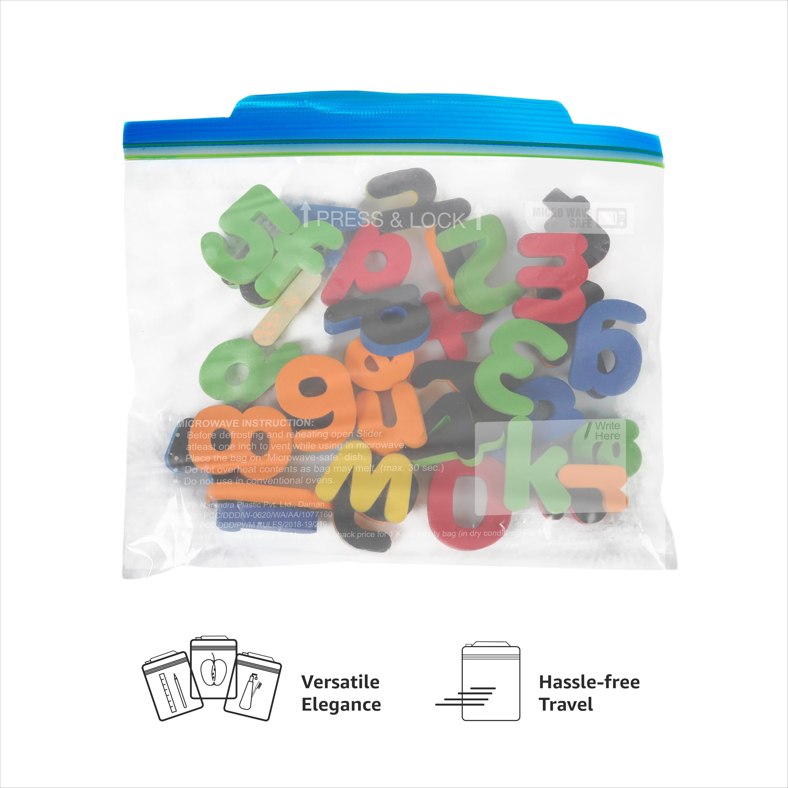 Amazon Basics - Multipurpose Zip Lock Storage Bags | 45 Count | Small | 21.3 x 18 cm | Reusable and Reclosable with Double Zipper | Material Plastic | Leak- Proof | Food Grade | Microwave Safe