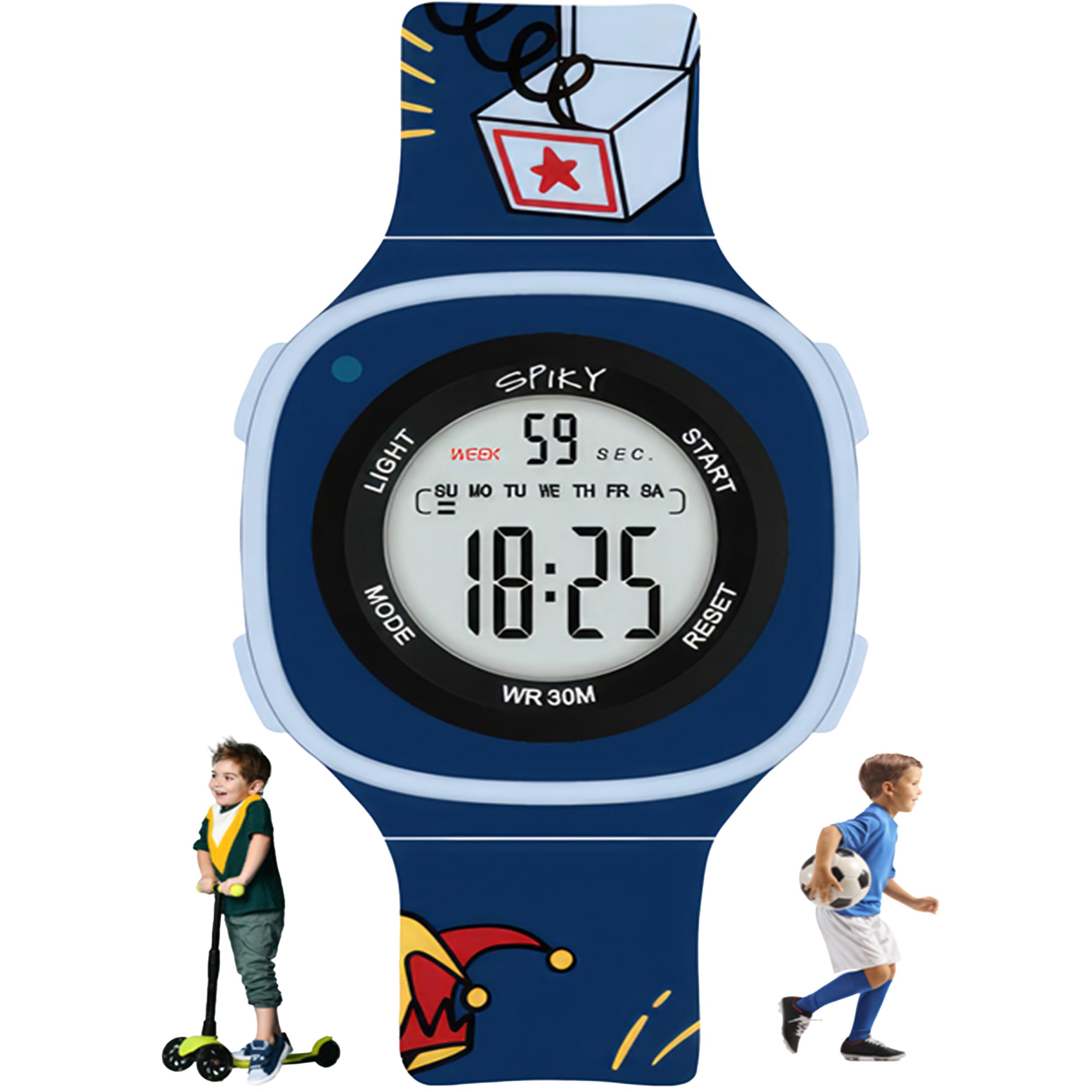 SPIKY Digital Sports Watch for Kids (Blue) | Multifunctional with Luminous Display & Alarm | Water Resistant & Printed Silicone Strap | Best Birthday Gift Wrist Watches for Boys & Girls | Age 2-14 Yrs
