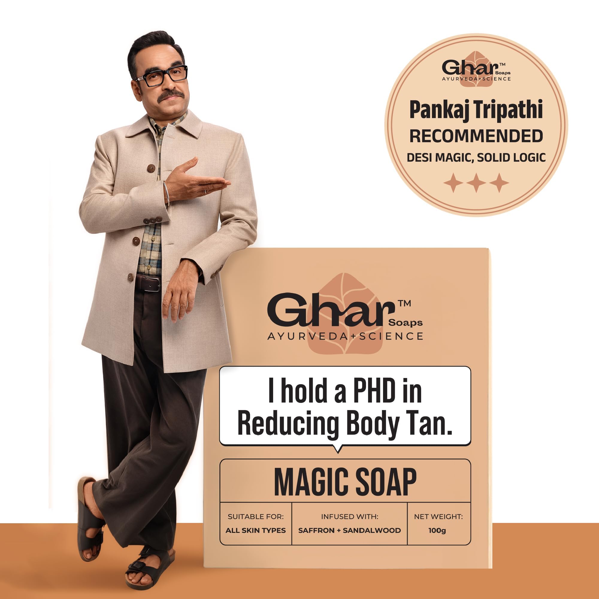 Ghar Soaps Sandalwood & Saffron Magic Soaps For Bath (300 Gms Pack Of 3) | Paraben Free | Chandan & Kesar Bath Soap | Handmade Soaps For Glowing | Skin Brightening Soap For Men & Women