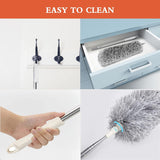 UCRAVO 2025 Upgraded Fan Cleaning Mop Microfiber Duster with Extension Pole(Stainless Steel), Extra Long 100 inches, with Bendable Head, Extendable Duster for Cleaning High Ceiling Fan, Interior Roof