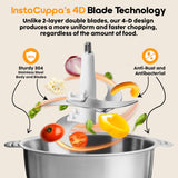 InstaCuppa Electric Chopper for Kitchen Use with 3 Attachments, 2 Litre Stainless Steel Meat Mincer, 300W Vegetable Cutter Machine with Garlic Peeler and Egg Whisker, Carrot Grater for Busy Moms
