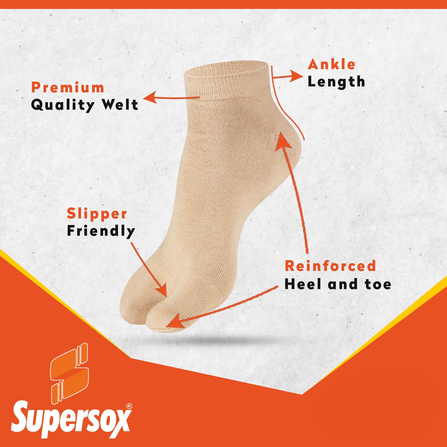 Supersox Ankle Length Thumb Socks for Women, Made with Breathable, Anti Odour & Moisture Absorbent Combed Cotton with a Extra Durable Welt, Ideal For All Day Wear (Pack Of 4), Beige