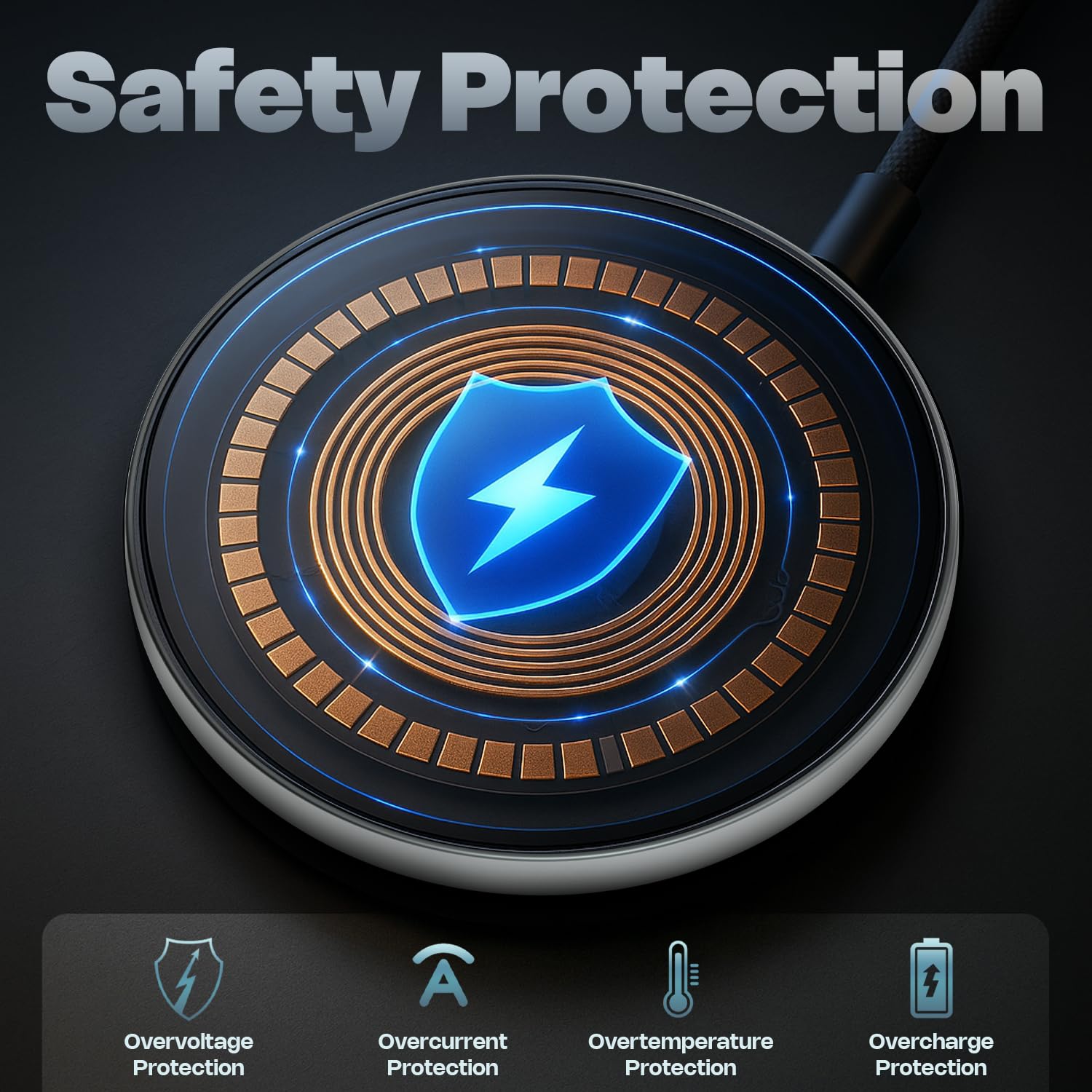 Amkette Air 450 Wireless Charger/Magsafe Charger | Latest Qi Technology 15W Wireless Charging with MagSafe Compatibility| Includes Magnetic Ring for Non-MagSafe Phones | Universal Compatibility