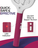 Weird Wolf Heavy Duty Mosquito Racket Bat | Rechargeable Electric Fly Swatter | Mosquito Killer Racquet with Type-C Charging and 6 Months Warranty (Maroon)