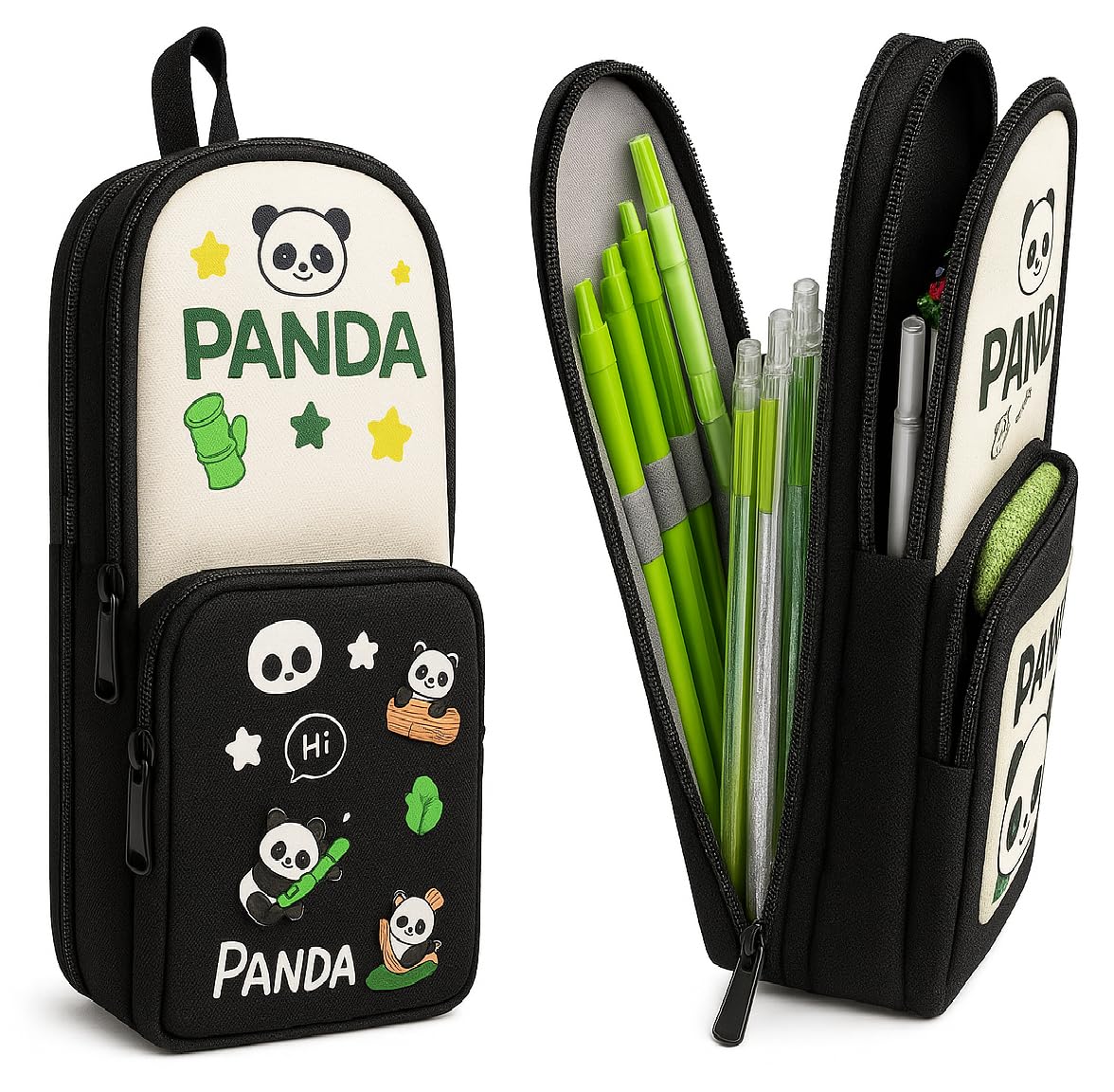 Supreme Deals Umadiya® Panda Pencil Case 6 Layer with 3 Compartment Cute Aesthetic Pencil Case for Boys & Girls Large Capacity Pencil Pouch for School Kids (Black Panda Pencil CASE)