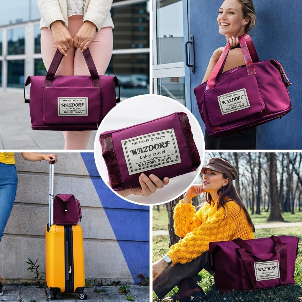 Wazdorf Nylon 41 Liter Expandable Travel Bags for Women, Duffle Bags for Women Luggage, Foldable Vanity Traveling Bag, Waterproof Hand Bag for Ladies Personal Items