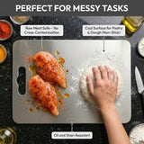 Herrlich Homes Rectangle Stainless Steel Chopping Board | with Steel Straw & Anti-Skid Silicon Pad | for Cutting Vegetables, Meat, Fish, Fruits | Chopping Board for Kitchen | M | 31 x 21 cm