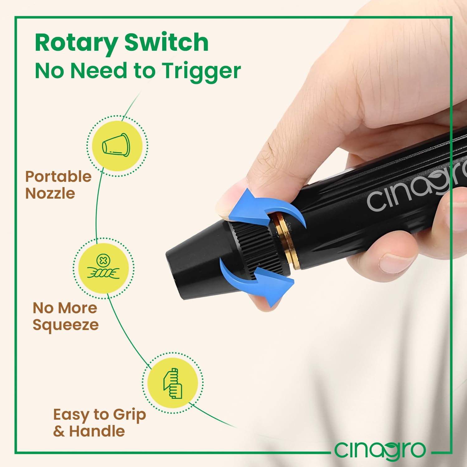 Cinagro Brass Spray Gun for 1/2 Inch Hose Pipe, Gardening, Car Wash, Bike Washing, High Pressure Water Sprayer Jet, Adjustable Washing Nozzle for Garden Hoses, Lawn Watering & Cleaning, 18 x 2.7 cm