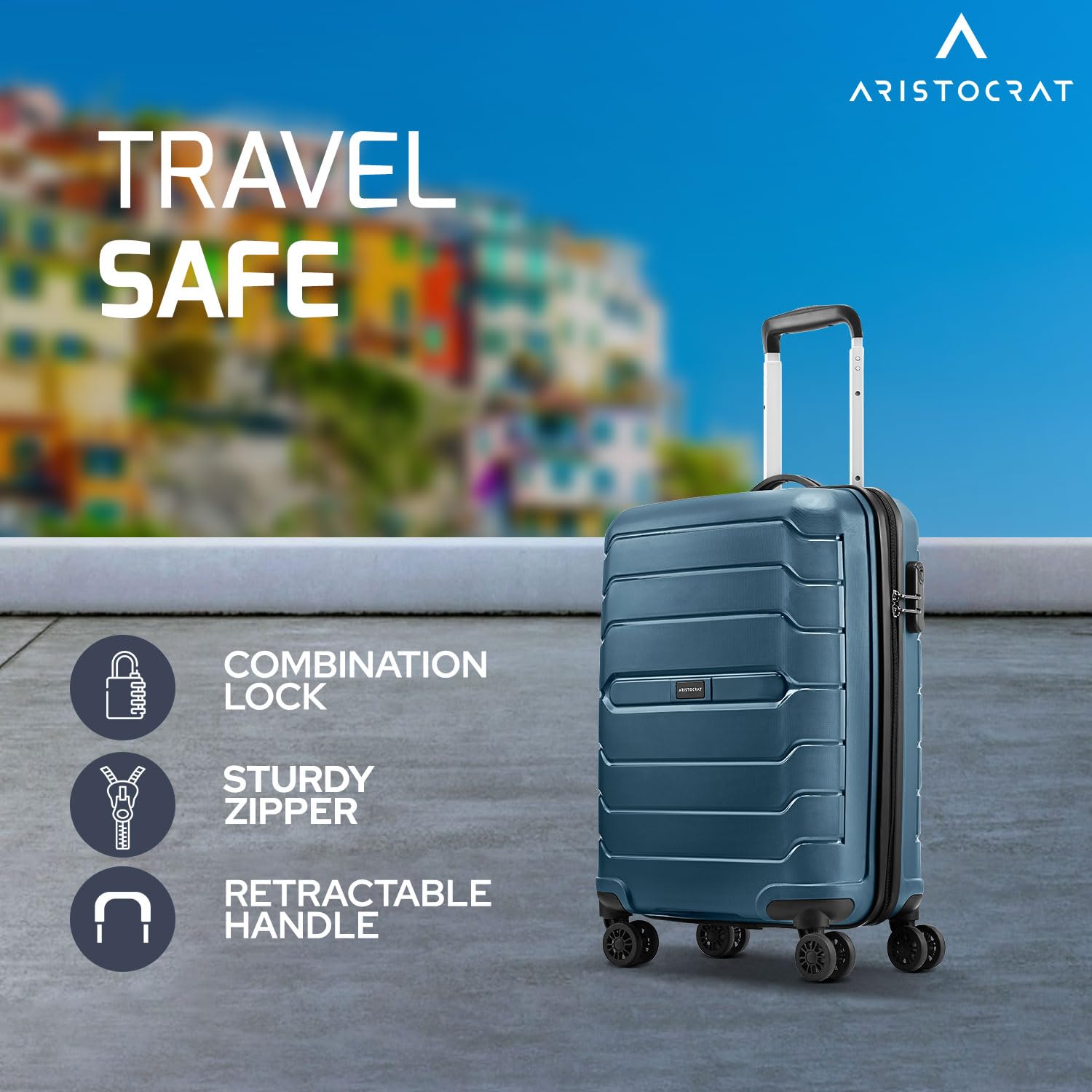 Aristocrat Liberty Cabin (Carry-On) Trolley Bag, 58Cm | Combination Lock | 8 Wheels | 3 Years International Warranty | Spanish Blue