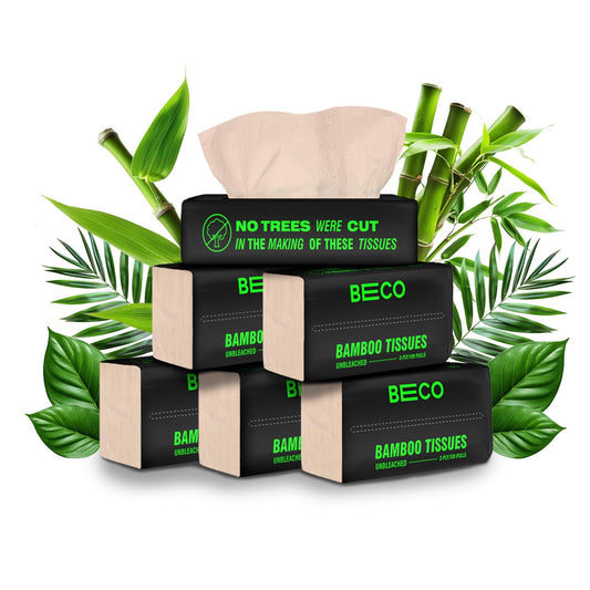 Beco Bamboo Facial Tissue Paper Box-Soft Pack | 100 pulls x 6 packs | Super Soft, Skin Friendly & Highly Absorbent Face Tissue Napkins | Car Tissues | 100% Natural & Ecofriendly | 2 ply-600 Pulls
