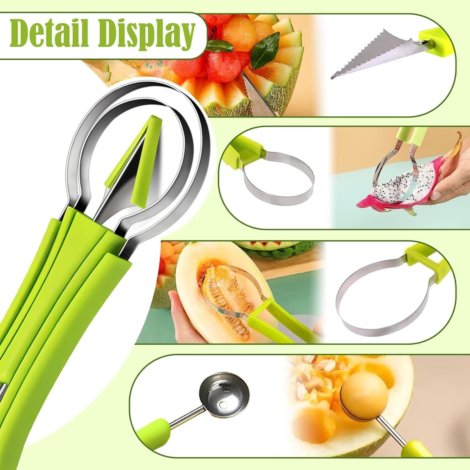 4 in 1 Fruit Cutters Shapes, Watermelon Scooper Fruit Scooper and Baller, Fruit Carving Tools