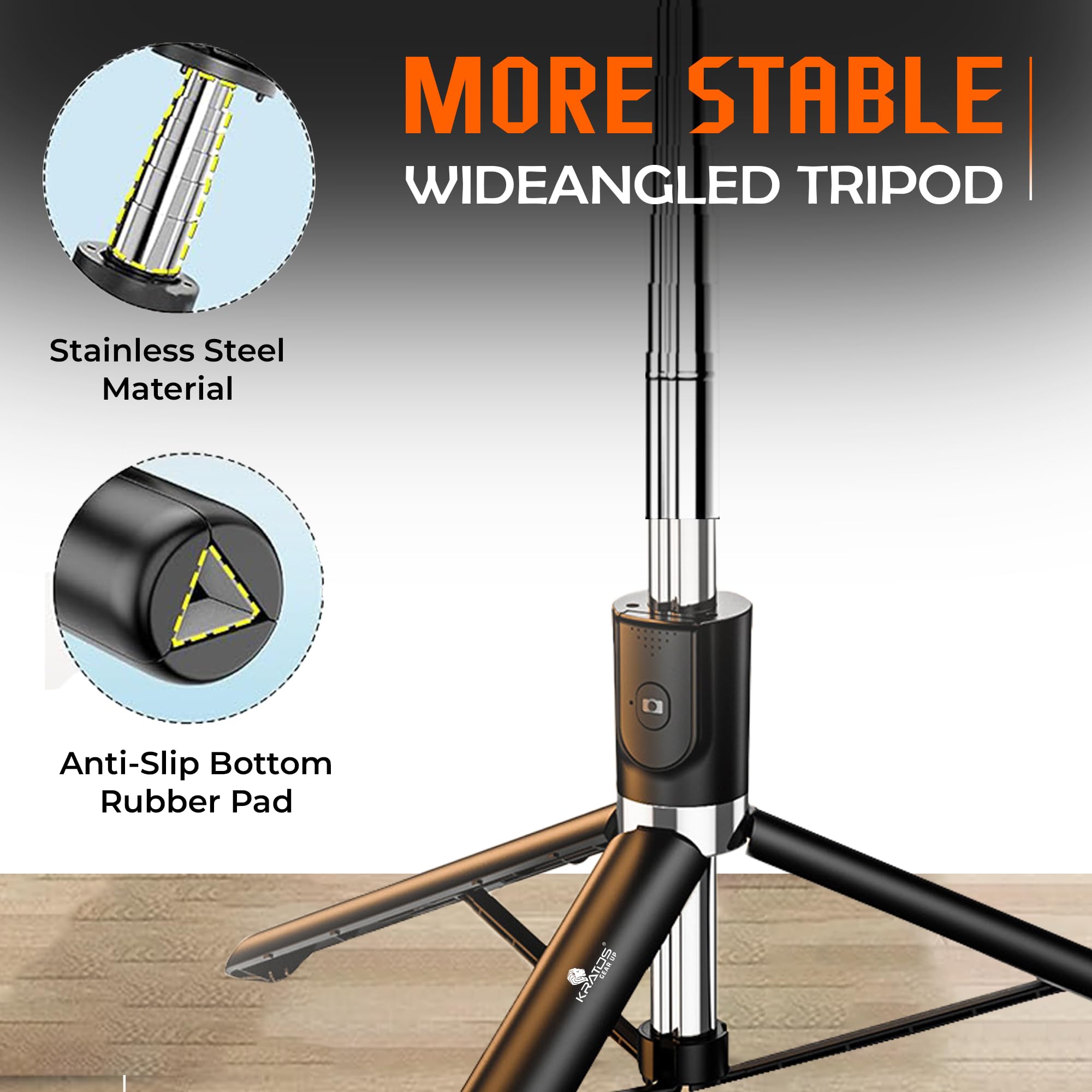 Kratos K9 Selfie Stick Tripod With Light, 67 inch /170CM Reinforced Tripod for Mobile Phone, Multi-Functional Bluetooth Long Selfie Stick for Travel,Vlogging,Compatible with iPhone and All Smartphones