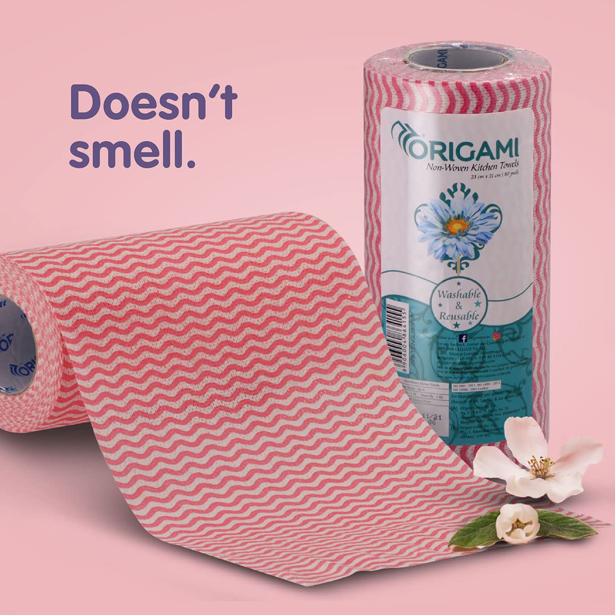 Origami Non-Woven Reusable & Washable Kitchen Towel Wipes (80 Wipes Per Roll, Total 160 Sheets)