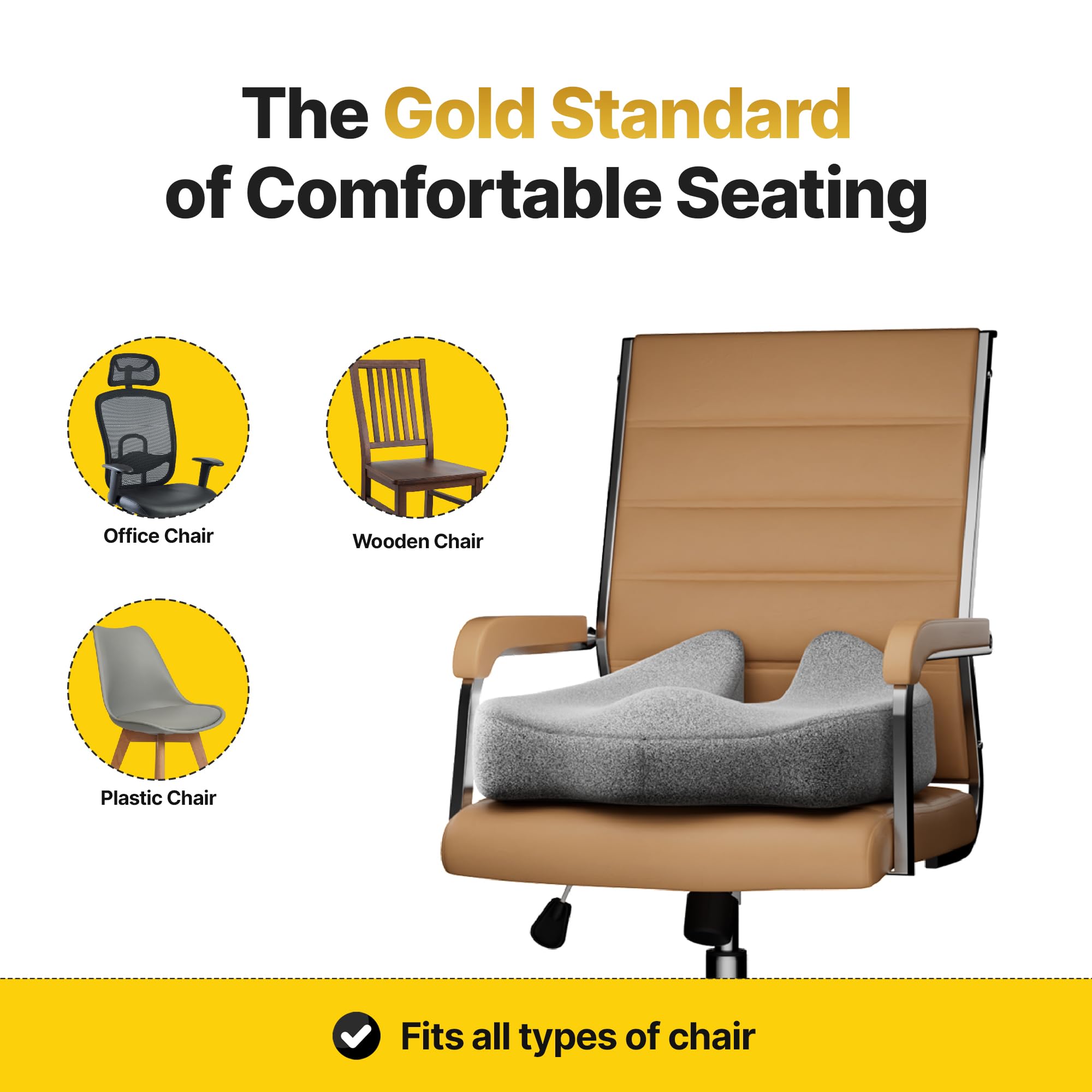 Frido Ultimate Pro Seat Cushion (High Density) for Hip | Tailbone | Coccyx | Sciatica Pain Relief | Proprietary Hi-Per Foam Ergonomic Design | Contoured Cushion for Office/Home Chairs | Up to 100 Kg