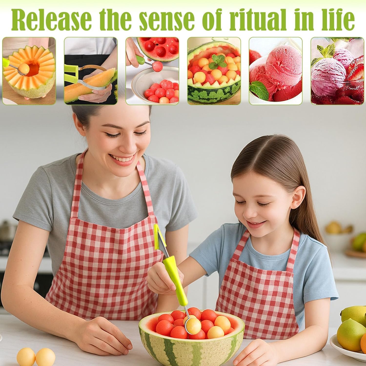 4 in 1 Fruit Cutters Shapes, Watermelon Scooper Fruit Scooper and Baller, Fruit Carving Tools