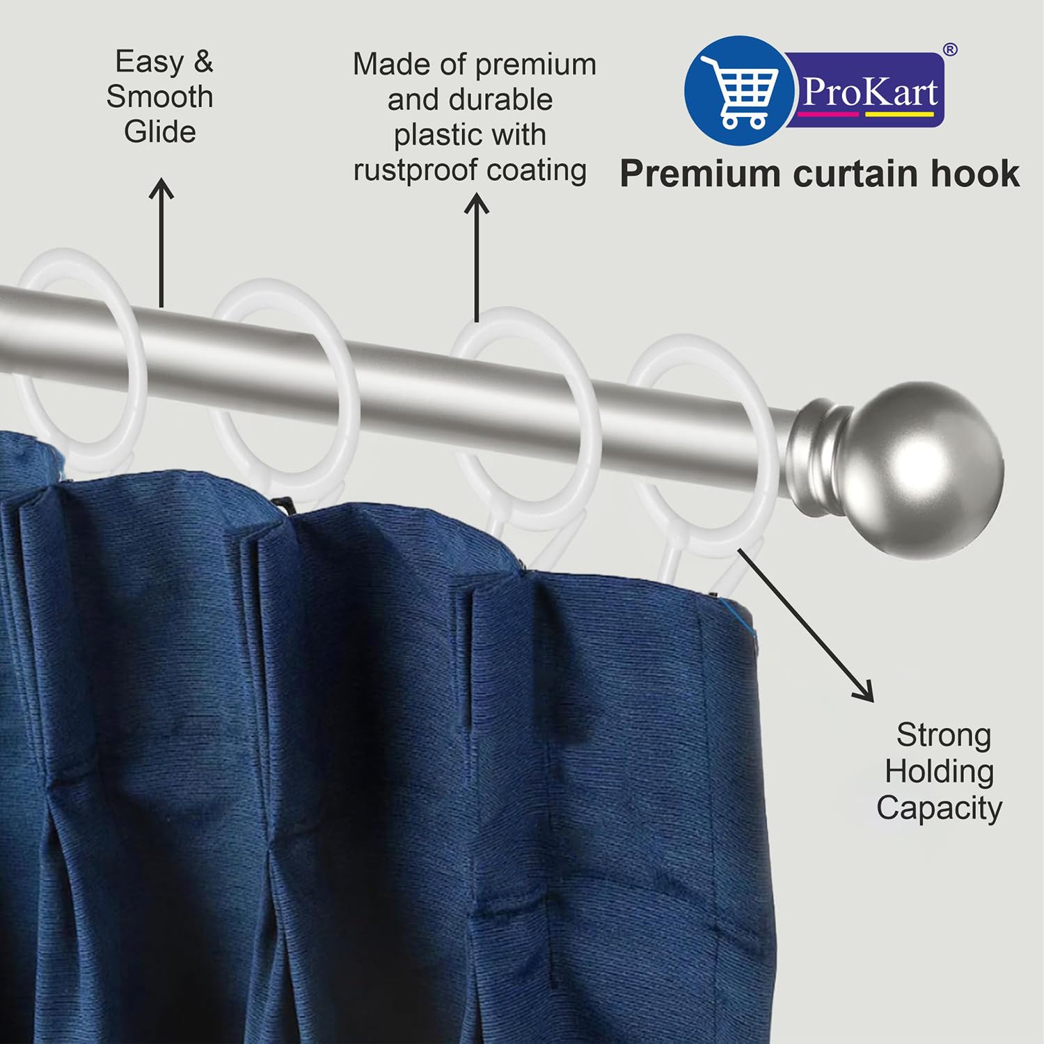 ProKart Premium Plastic Curtain Rings Hook for Windows Curtains, Door Curtains, Bathroom Curtains and Other Multipurpose Usage 1.5 Inch Inner Diameter (White, 25)