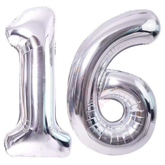 Propsicle 16 inch Birthday Foil 16 Number Helium Balloon Party Decoration Silver Pack of 2 | 16 Year No. Balloons Birthday/Anniversary | Sixteen Number