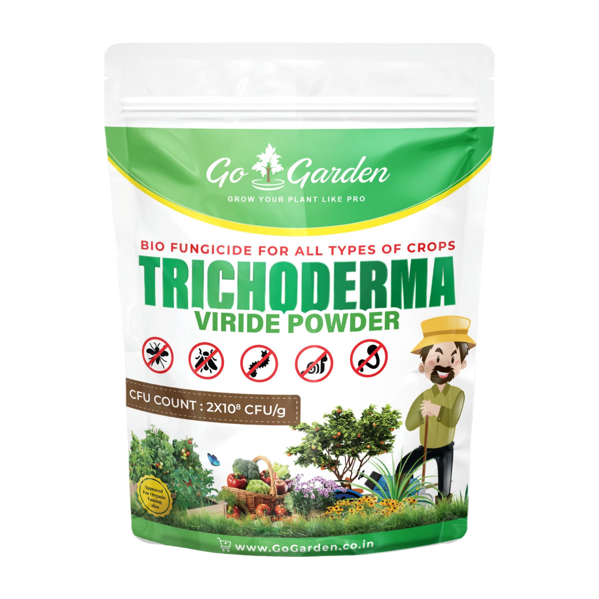 Go Garden Trichoderma Bio Fungicide for plants (2 x 10^8 CFU per Gram) Bio Fungicide - Prevents Fungal and Bacterial Diseases in Plants 400 G