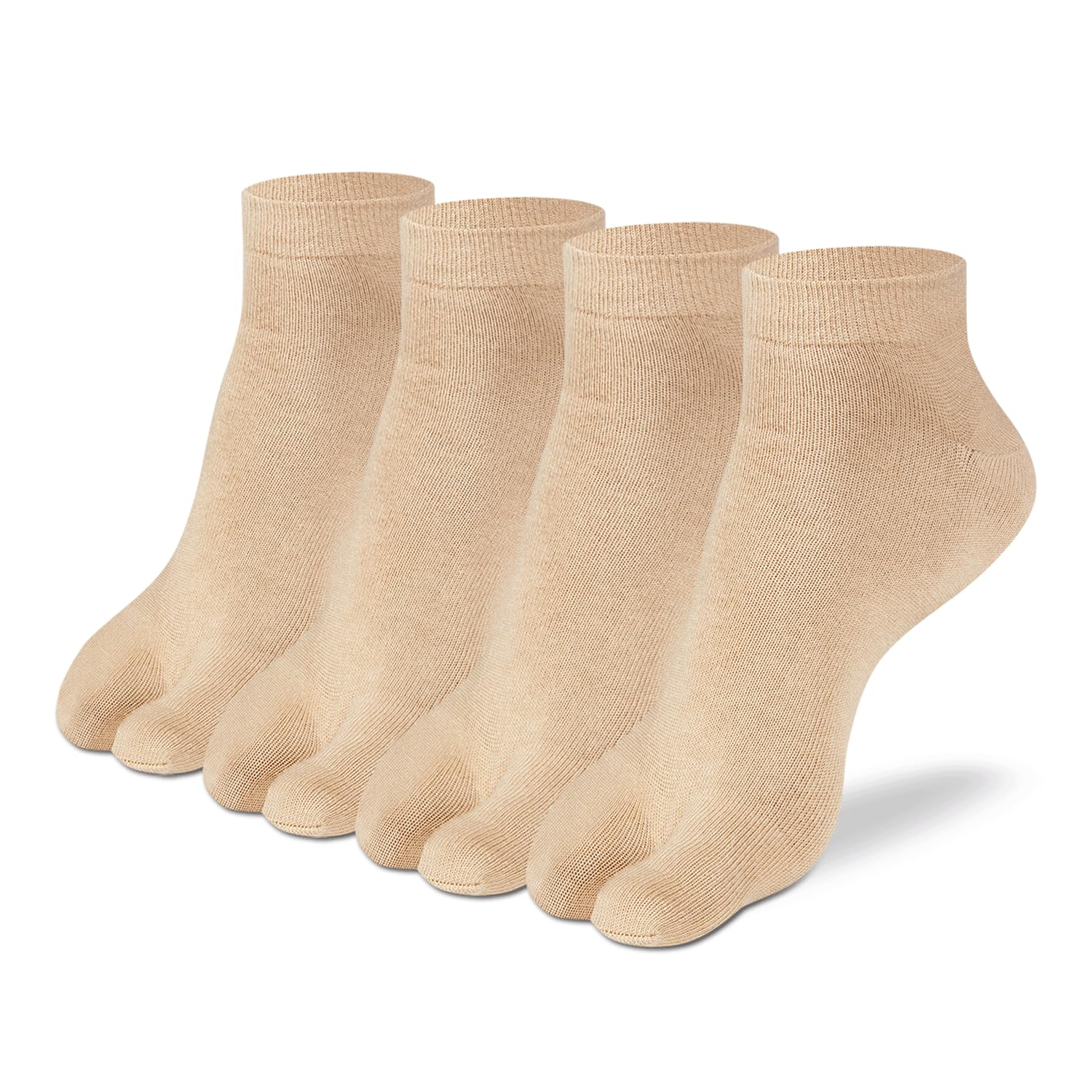 Supersox Ankle Length Thumb Socks for Women, Made with Breathable, Anti Odour & Moisture Absorbent Combed Cotton with a Extra Durable Welt, Ideal For All Day Wear (Pack Of 4), Beige