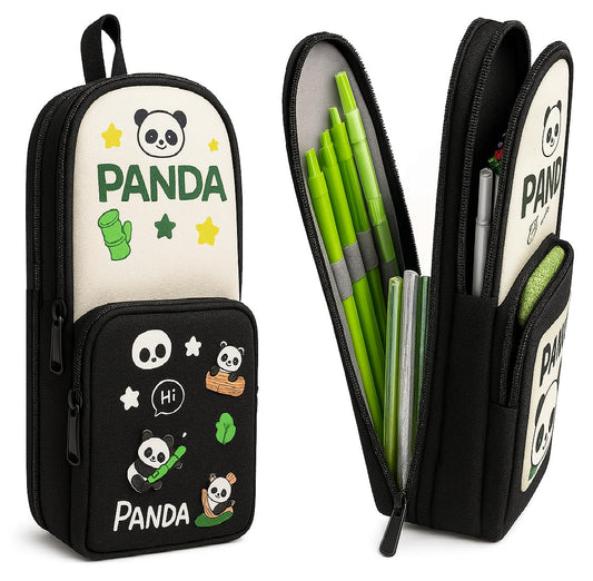 Supreme Deals Umadiya® Panda Pencil Case 6 Layer with 3 Compartment Cute Aesthetic Pencil Case for Boys & Girls Large Capacity Pencil Pouch for School Kids (Black Panda Pencil CASE)