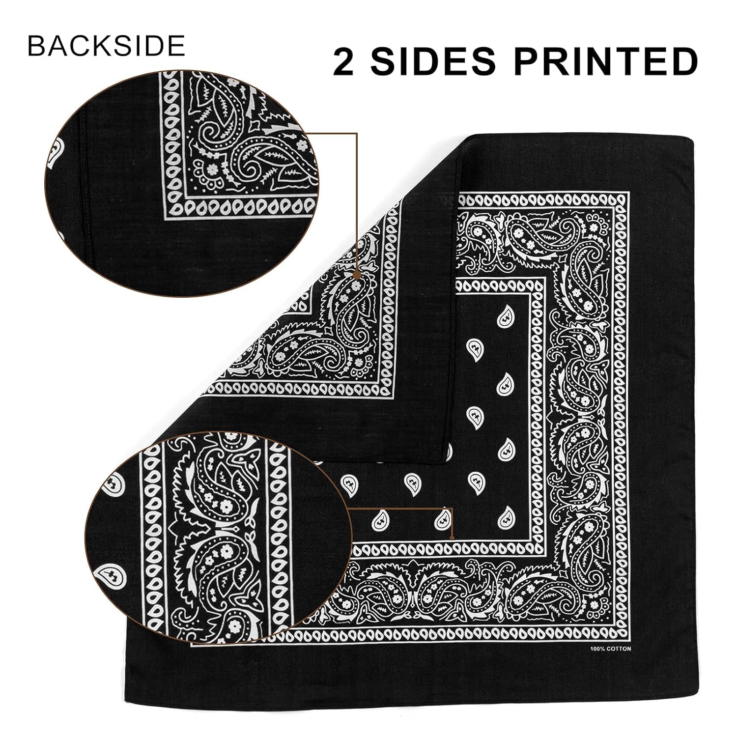 DIKHAWA Unisex Soft Breathable Cotton Paisley Printed Cowboy Bandanas,Headband,Scarf (BLACK,WHITE,NAVY,BURGUNDY_50CM X 50CM_Pack of 4)