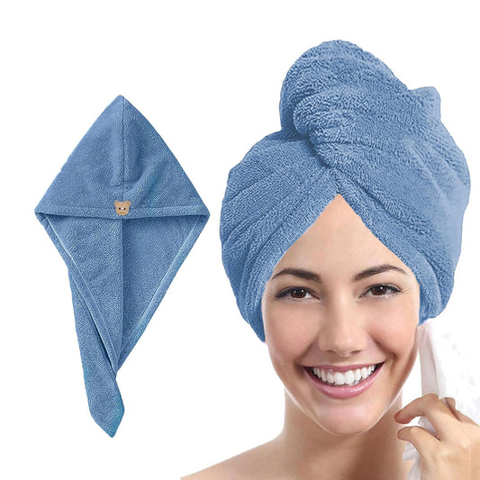 MAXOSHINE Hair Towel Wrap for Women-Quick Drying Microfiber Towel for Hair with Elastic Loop for Tying-Super Absorbent Head Towels Wrap for Ladies Hair Turban (Pack of 1 Dark Blue)