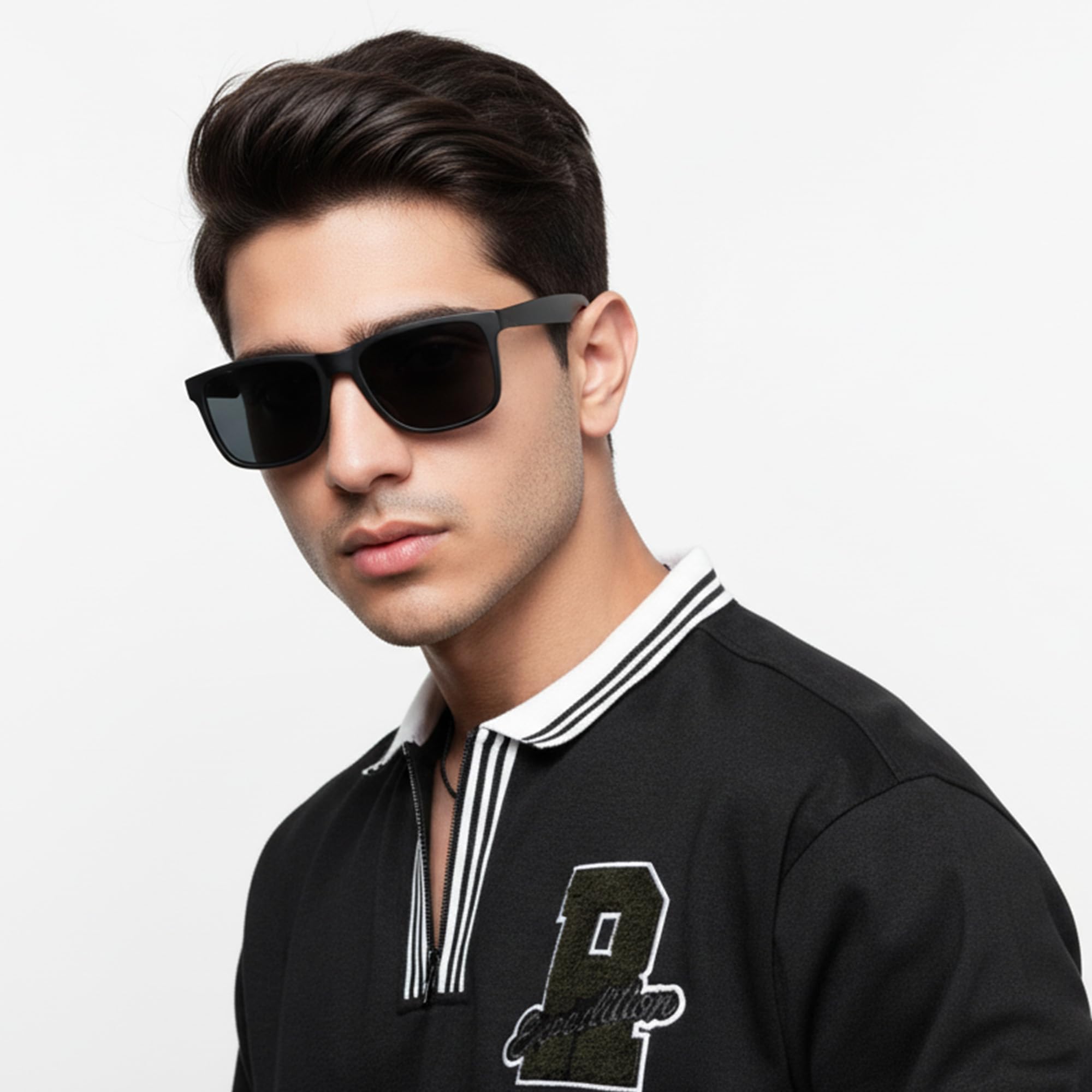 Vincent Chase By Lenskart | Black Full Rim Square | Polarised Stylish Sunglasses | 100% UV Proctected | For Men & Women (Medium, VC S13973)