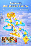 TEC TAVAKKAL Slide Toy Race Duck Track Set, Funny Automatic Stair-Climbing Ducklings Cartoon Roller Coaster Escalator Toy with Flashing Lights & Music