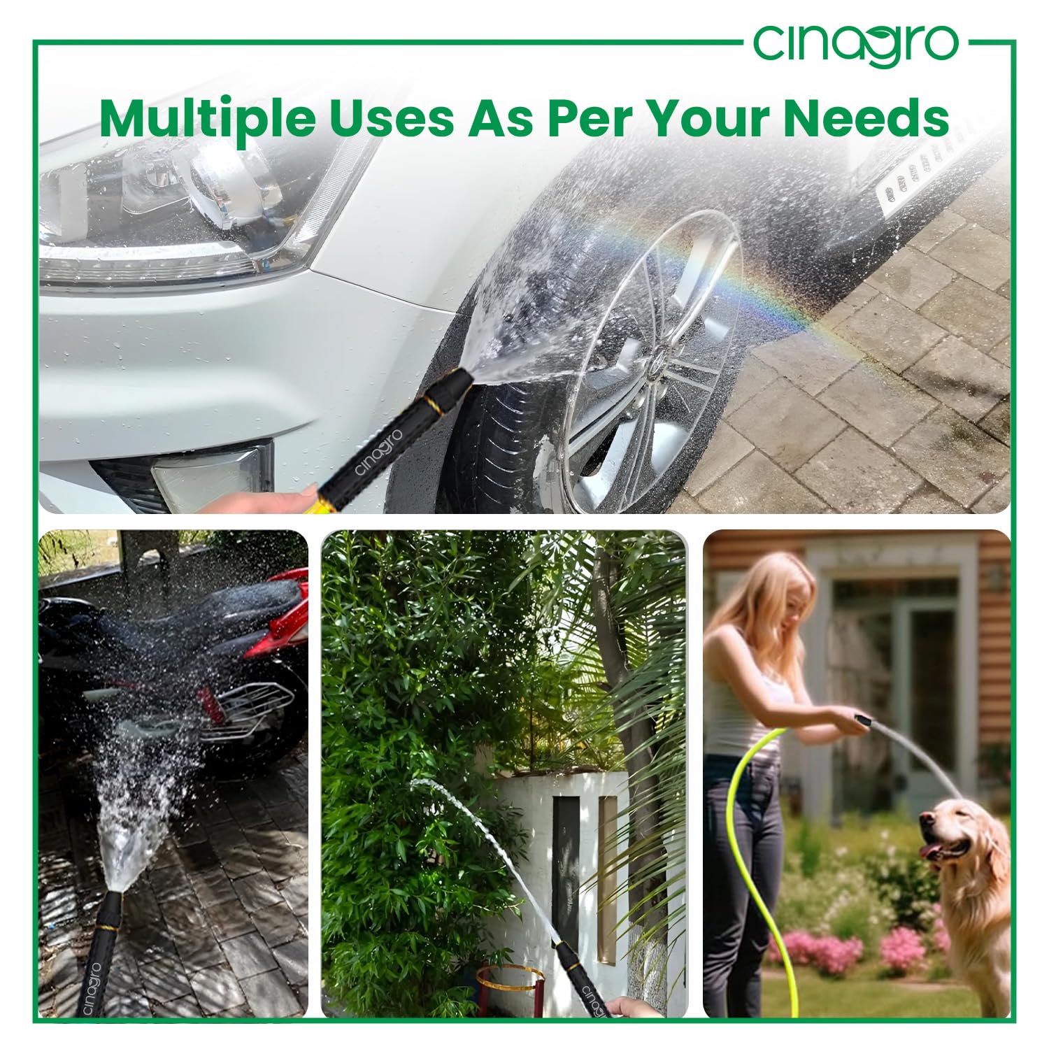 Cinagro Brass Spray Gun for 1/2 Inch Hose Pipe, Gardening, Car Wash, Bike Washing, High Pressure Water Sprayer Jet, Adjustable Washing Nozzle for Garden Hoses, Lawn Watering & Cleaning, 18 x 2.7 cm