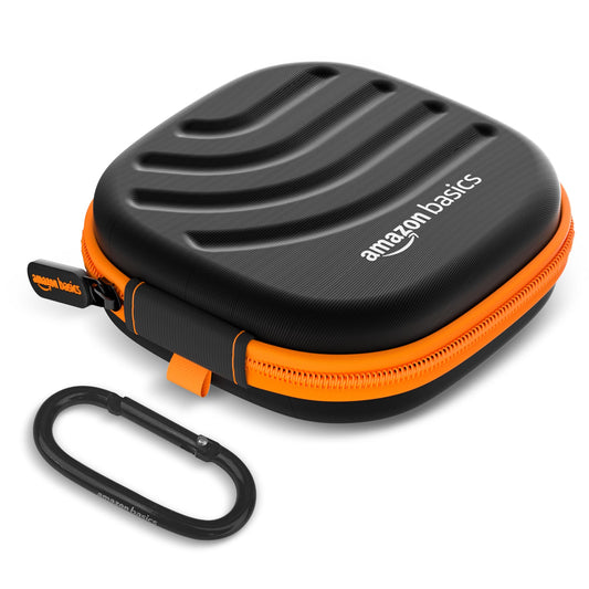 Amazon Basics Earphone Carrying Case - Multi Purpose Pocket Storage with Carabiner Hook, Travel Organizer for Earphones, Pen Drives, Memory Card, Cable (Black)