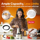 InstaCuppa Electric Chopper for Kitchen Use with 3 Attachments, 2 Litre Stainless Steel Meat Mincer, 300W Vegetable Cutter Machine with Garlic Peeler and Egg Whisker, Carrot Grater for Busy Moms