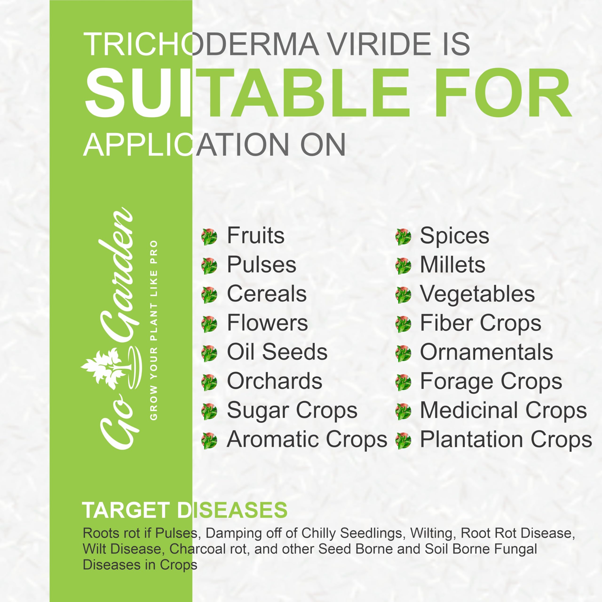 Go Garden Trichoderma Bio Fungicide for plants (2 x 10^8 CFU per Gram) Bio Fungicide - Prevents Fungal and Bacterial Diseases in Plants 400 G