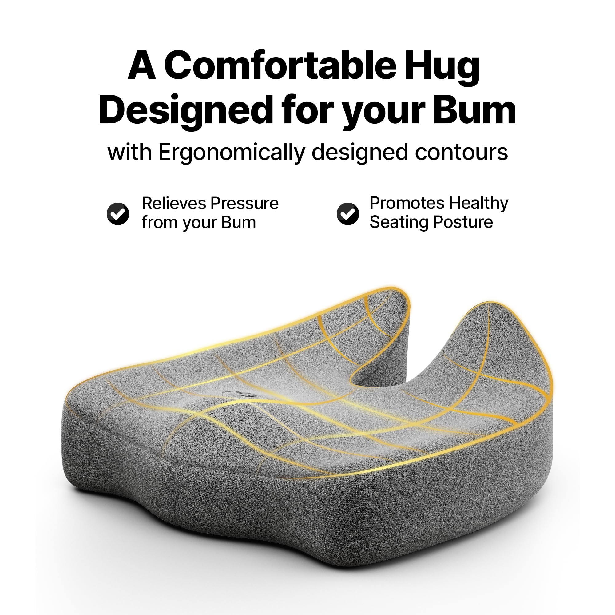 Frido Ultimate Pro Seat Cushion (High Density) for Hip | Tailbone | Coccyx | Sciatica Pain Relief | Proprietary Hi-Per Foam Ergonomic Design | Contoured Cushion for Office/Home Chairs | Up to 100 Kg