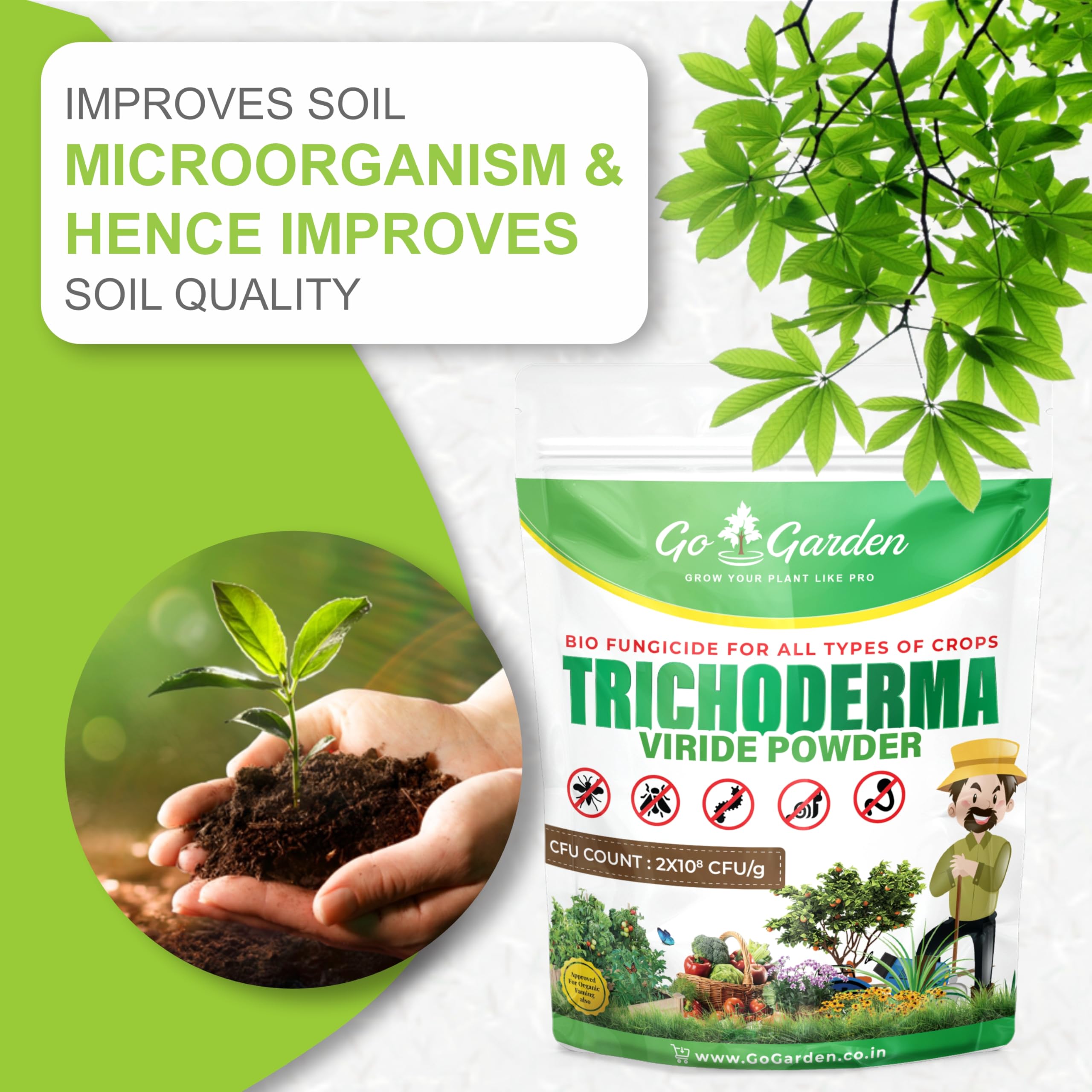 Go Garden Trichoderma Bio Fungicide for plants (2 x 10^8 CFU per Gram) Bio Fungicide - Prevents Fungal and Bacterial Diseases in Plants 400 G