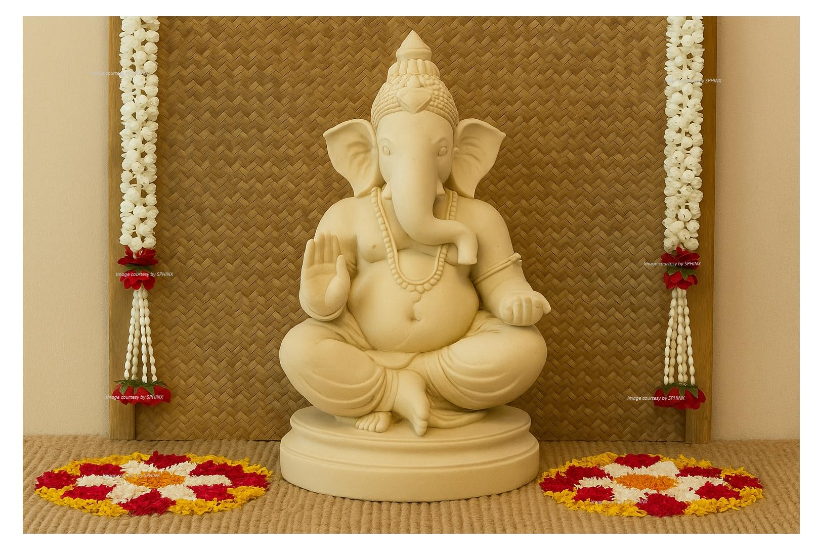 Sphinx Artificial Jasmine Buds (Mogra)& Clustered Rose Strings for Festive Pooja Wedding Housewarming Decorations Approx 2.5 ft - Number of Strings- (Red, 6)