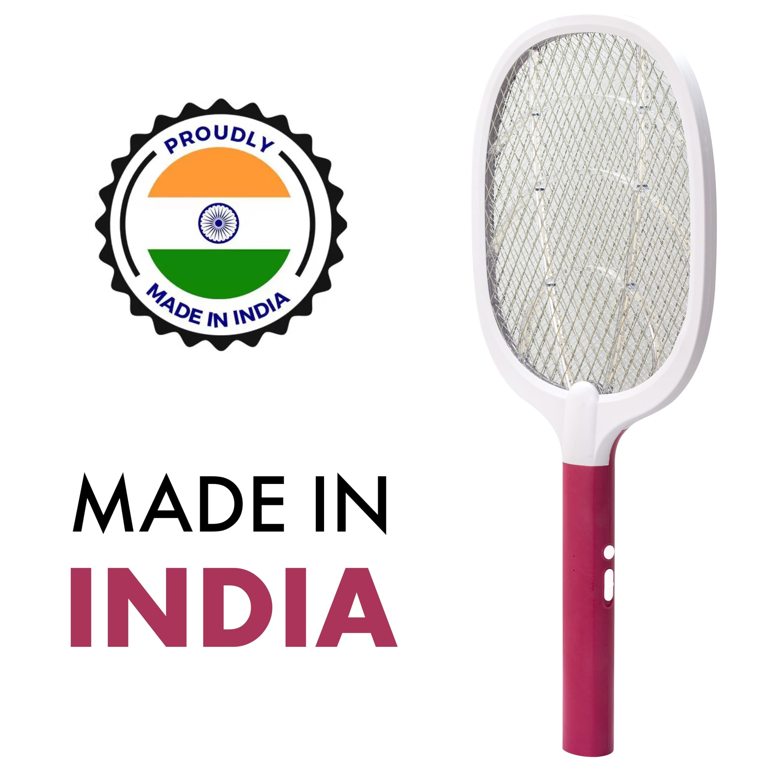 Weird Wolf Heavy Duty Mosquito Racket Bat | Rechargeable Electric Fly Swatter | Mosquito Killer Racquet with Type-C Charging and 6 Months Warranty (Maroon)