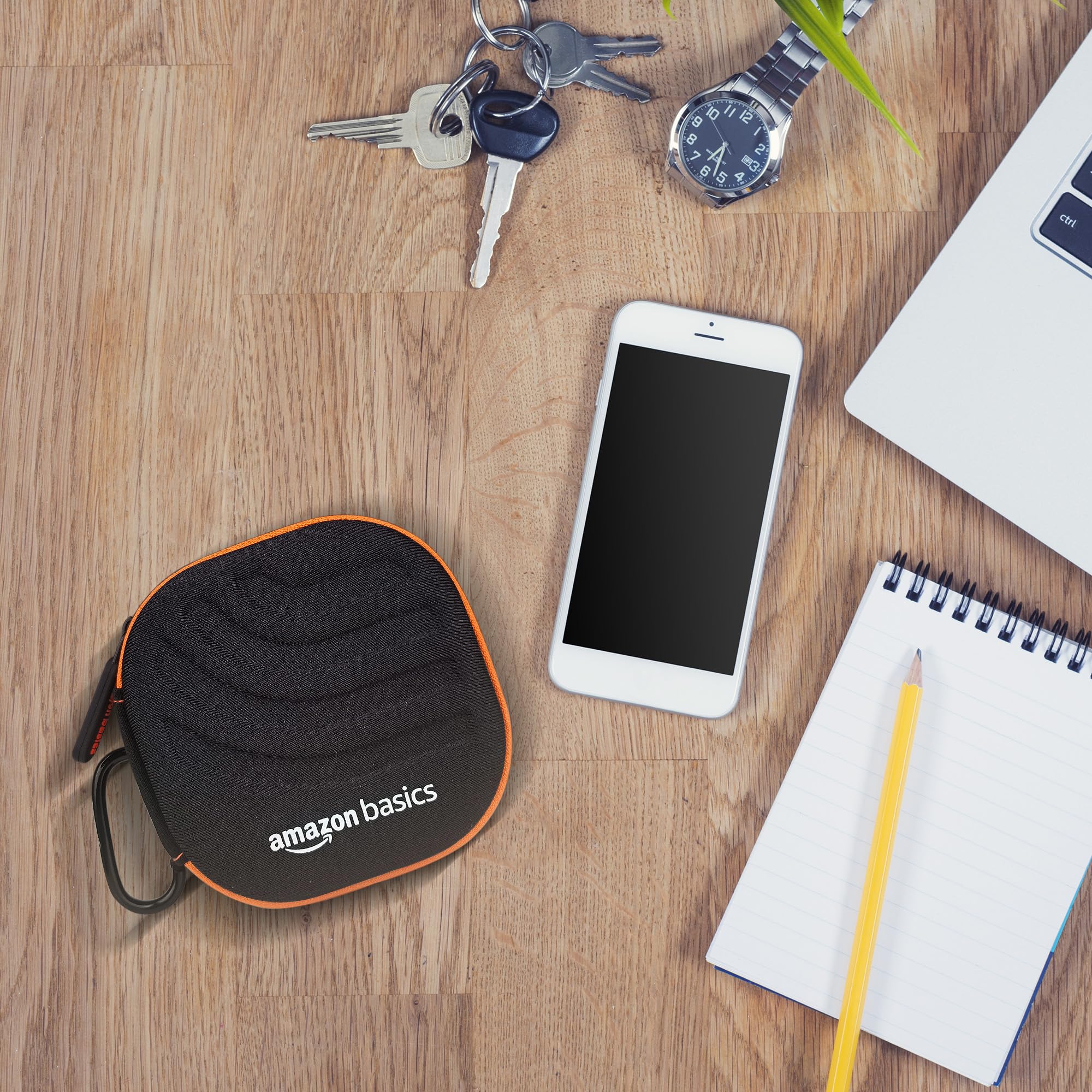 Amazon Basics Earphone Carrying Case - Multi Purpose Pocket Storage with Carabiner Hook, Travel Organizer for Earphones, Pen Drives, Memory Card, Cable (Black)