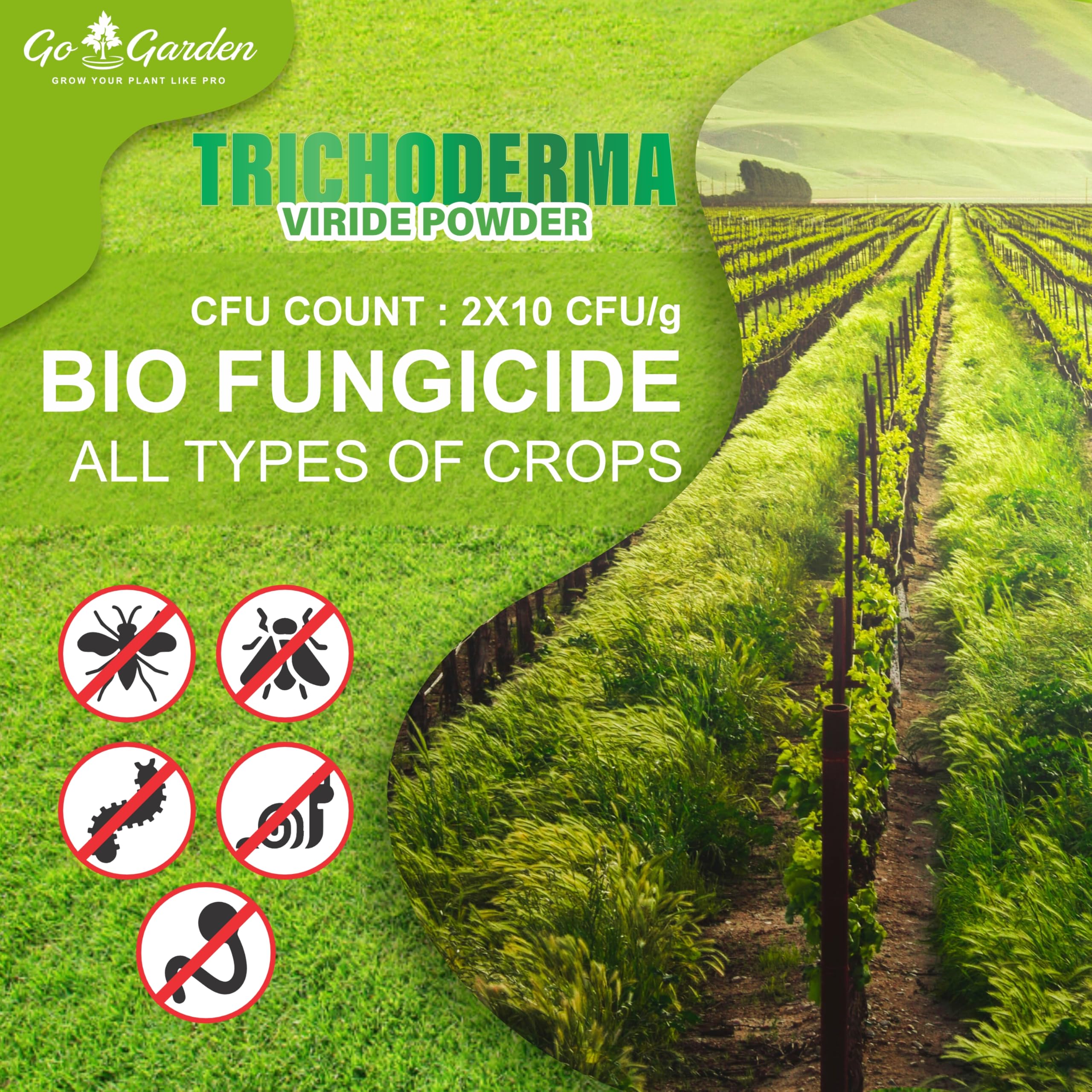 Go Garden Trichoderma Bio Fungicide for plants (2 x 10^8 CFU per Gram) Bio Fungicide - Prevents Fungal and Bacterial Diseases in Plants 400 G